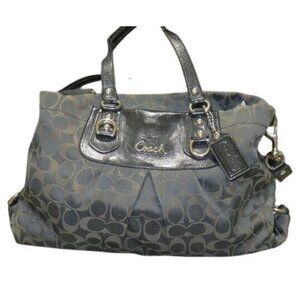 Coach Black Brown monogrammed Leather Large Satchel Tote  Shoulder Bag Purse